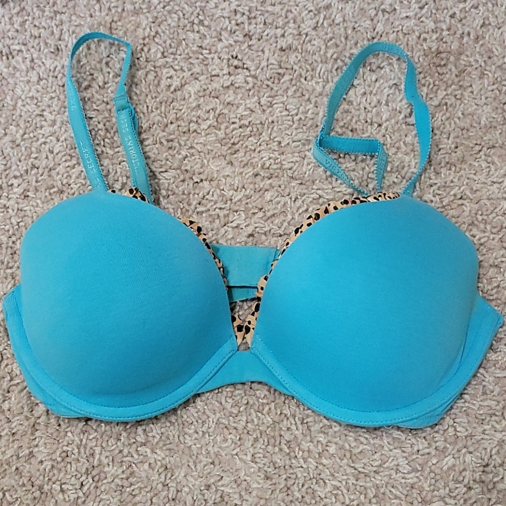 Blue and cheetah Victoria's secret push up bra